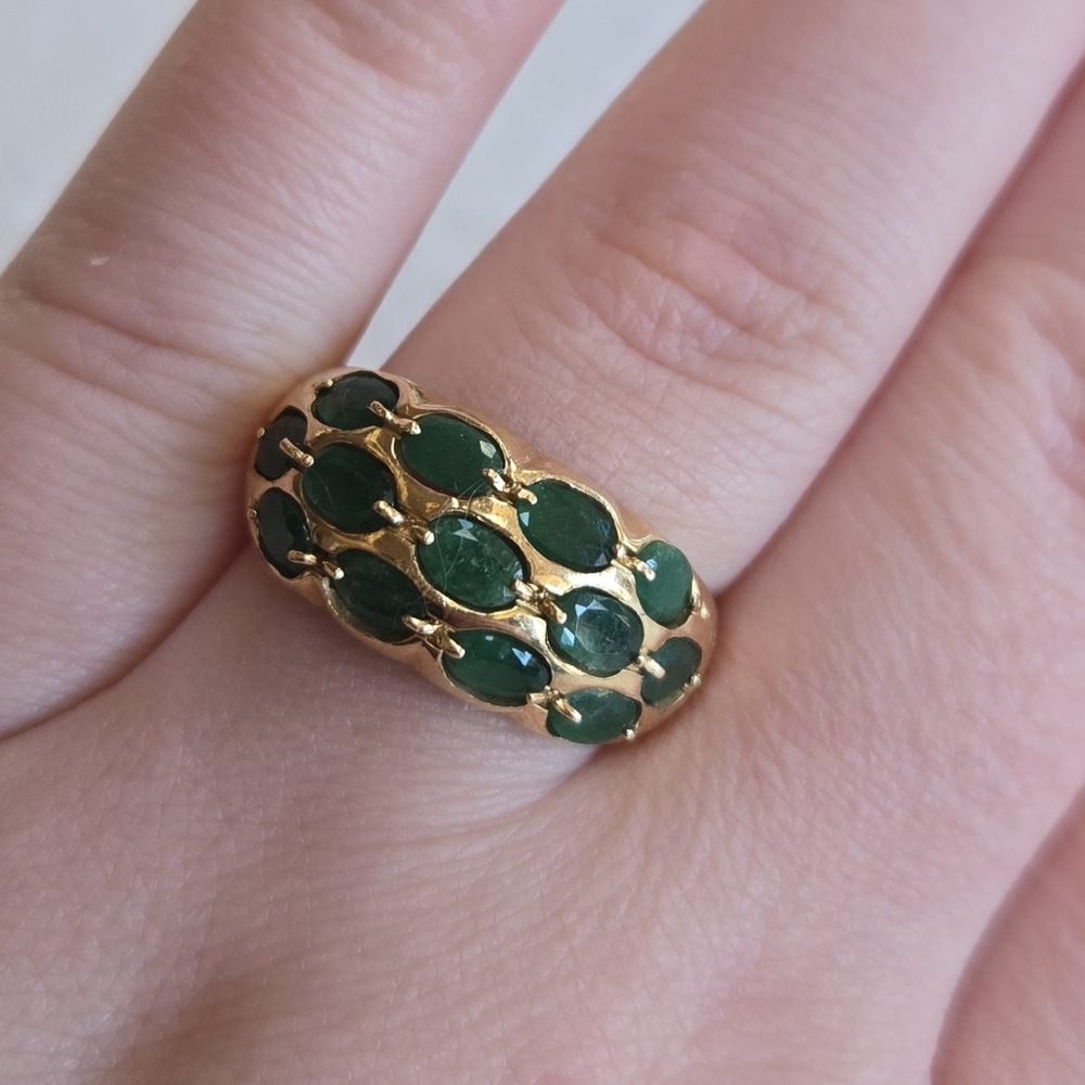 Vintage 14k Gold Emerald Green Oval 13 Stone Ring Size 64
